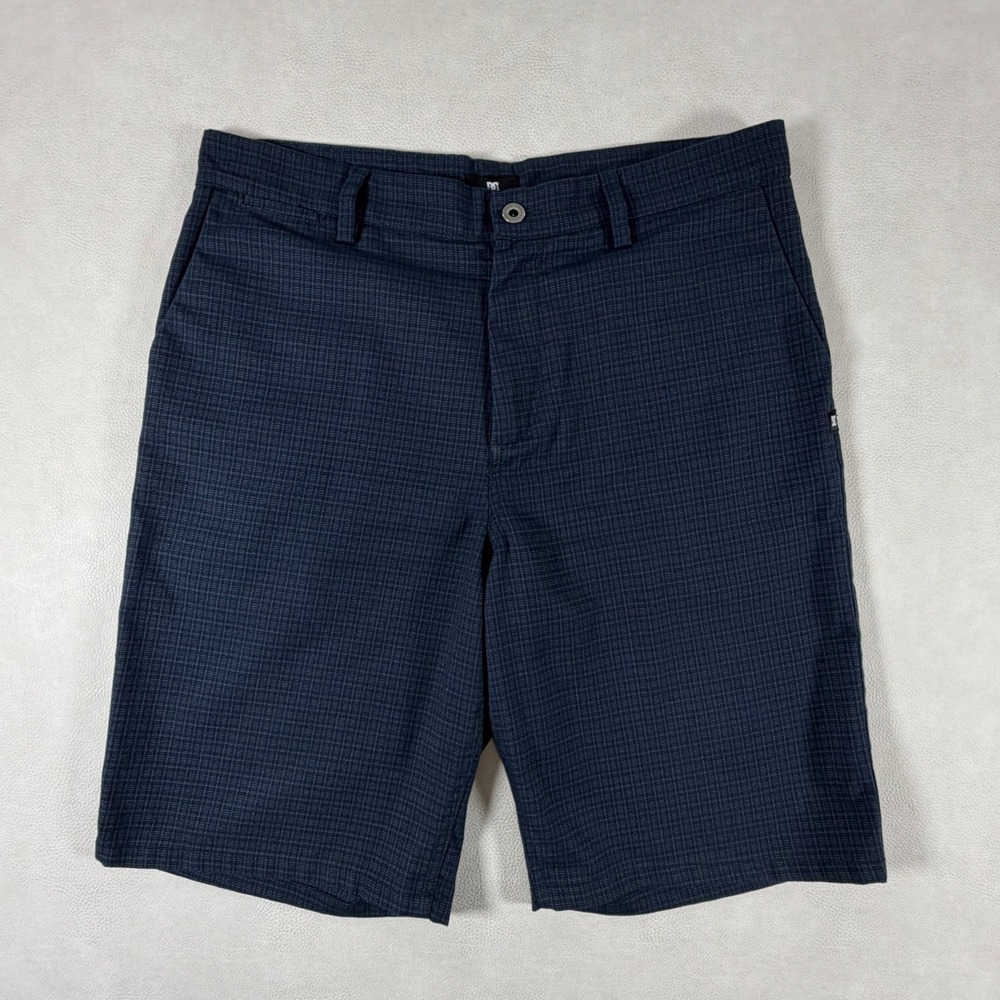 DC Shoes Mens Navy Blue Micro Grid Flat Front Walk Shorts Y2K Skater Size 34